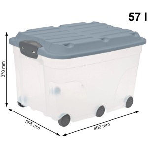 Rotho Aufbewahrungsbox Roller 6, 57L, Misty Blue, Kunststoffbox mit Rollen und Deckel.