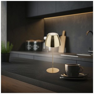 Lampe de table LED à batterie Briloner dimmable en or, IP44, 5W. Idéale pour l'intérieur et l'extérieur.