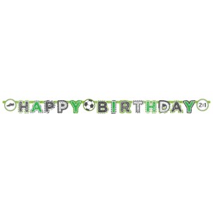 Girlande Happy Birthday Fussball, 200 cm, ideal für Fussballfans und Kindergeburtstage.