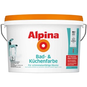Secchio di pittura per bagno e cucina Alpina, pittura murale bianca per ambienti umidi, 1 litro.
