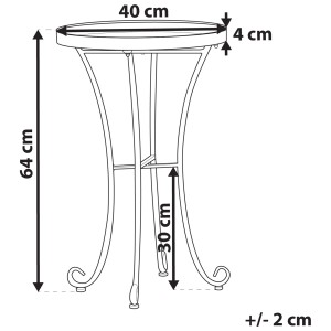 Schizzo: Tavolino da giardino rosa Beliani Cavinia, metallo, Ø 40 cm, con dimensioni.