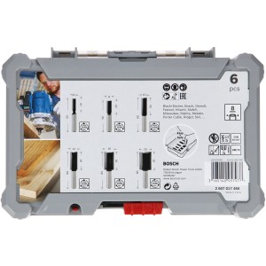 Set di frese per scanalature Bosch, 6 pezzi, codolo 8 mm in scatola grigia.