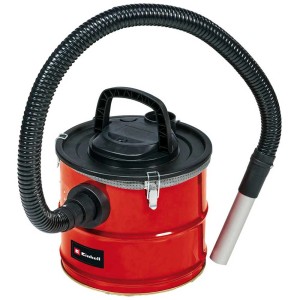 Aspirateur à cendres Einhell TC-AV 1718 D pour cheminée, four et barbecue. Récipient rouge avec tuyau et tube d'aspiration.