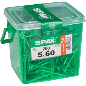 Viti universali Spax 5x60 mm, 250 pezzi in contenitore trasparente.