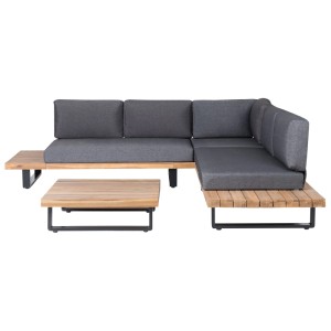 Set lounge Beliani Mykonos, 5 posti, acacia/grigio scuro con tavolo.