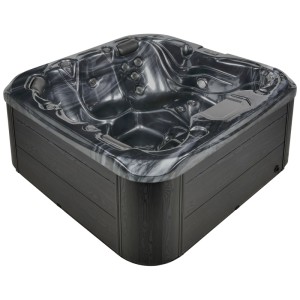 Spa extérieur Beliani Lastarria gris graphite avec cuve marbrée, sièges et jets. Jacuzzi fixe pour jardin.
