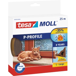 Tesamoll® Joint en caoutchouc profilé en P, brun, 25m, pour joints de portes et fenêtres. Économise les coûts de chauffage.