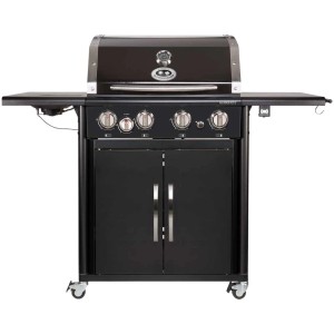 Barbecue a gas Outdoorchef Australia 425 G Nero, montato, con 4 bruciatori e ripiani laterali.