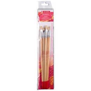 Talens Art Creation Pinselset mit 5 Schweineborsten-Pinseln für Öl- und Acrylfarben im Blister.