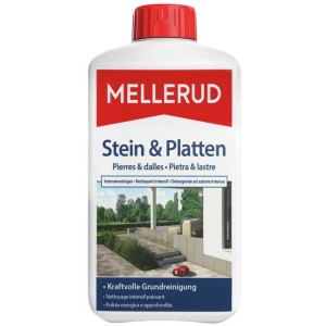 Flacone di detergente intensivo Mellerud per pietra e lastre, 1 litro.