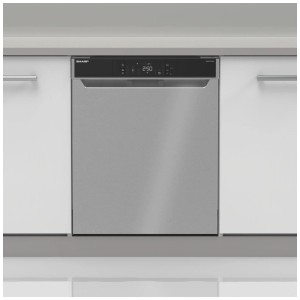 Lave-vaisselle intégrable Sharp, semi-intégré, inox, largeur 60 cm.