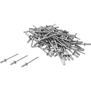 Rivetti ciechi in acciaio inox 4x10mm, set da 100, per il collegamento di componenti.