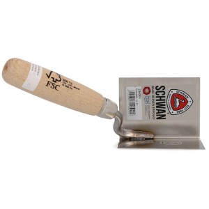 Spatule d'angle intérieure Schwan, largeur 80 mm, avec manche en bois et lame en acier inoxydable pour des angles nets.