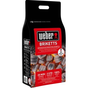 Weber Grillbrikett 4 kg en sac : Briquettes de charbon de bois pour une chaleur de cuisson longue durée.