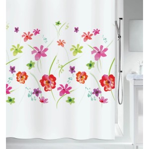 Tenda doccia Spirella Meadow Flower rossa, tessuto con motivo floreale, 180x200 cm.