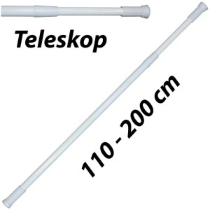 Barre de rideau de douche en aluminium blanc, extensible de 110 à 200 cm.