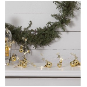 Catena luminosa a LED Star Trading X-Mas Gold con palline e stelle, bianco caldo, per interni.