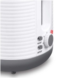 Koenig Toaster Stripes, weiß glänzend, mit Drehregler und Auftau-Funktion.