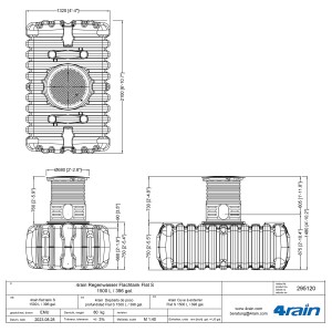 Dessin technique : cuve plate 4rain Flat S 1500 l avec dimensions.
