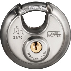 Cadenas à cylindre Burg-Wächter 21 70 SB, couleur argent, en acier inoxydable.