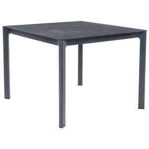 Tavolo da giardino quadrato Acamp Rom antracite con struttura in alluminio e piano in vetro.
