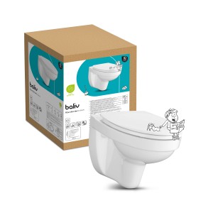 Set WC sospeso baliv Aberdeen, scarico profondo, senza brida, bianco. Include sedile WC soft-close.