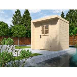 Casetta da giardino in legno Weka non trattato con tetto piatto, 209x215 cm. Casette da giardino naturale con porta.