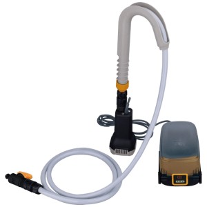 Pompe à eau sans fil Batavia 18V, noir/gris, avec tuyau et compartiment à batterie. Idéal pour jardin, piscine et plus.