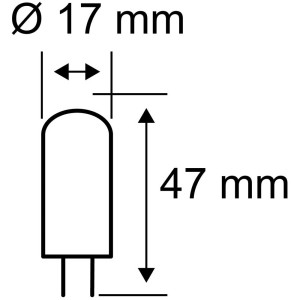 Dessin technique : Ampoule LED Paulmann G4, culot à broches, dimensions 17x47mm.