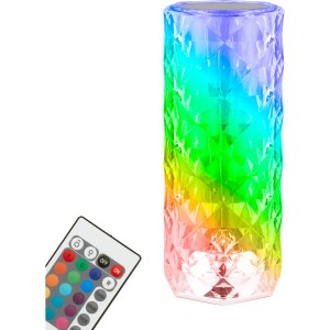 Lampada da tavolo a batteria Brilo con effetto cristallo e cambio colore RGB, telecomando incluso.