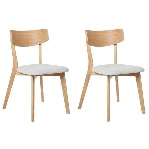 Set di 2 sedie da pranzo Hope, grigio chiaro, legno di caucciù. Sedie imbottite per sala da pranzo e cucina.