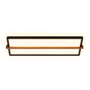 Plafonnier LED rectangulaire Briloner avec décor bois et cadre noir, 22W.