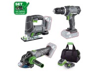 LUX-TOOLS Akku-Maschinenset 3in1 Bohrschrauber Stichsäge Winkelschleifer 1 Power