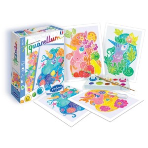 SentoSphère Aquarellum Mini Unicorni: Set di colori ad acquerello con modelli, colori e pennello.