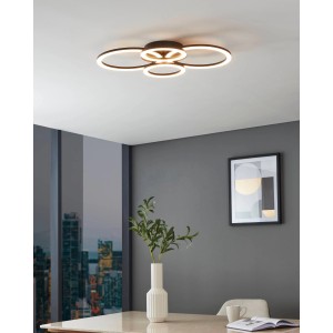 Plafonnier LED moderne Eglo Parrapos-Z, blanc et noir, avec des profils LED ronds.