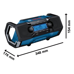Radio sans fil Bosch Professional GPB 18V-2 SC Solo avec dimensions, radio de chantier