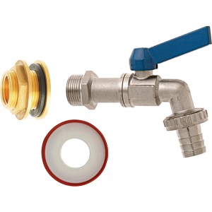 Set raccordo per serbatoio acqua piovana Geka 1/2 pollice, colori argento e ottone, per irrigazione giardino.