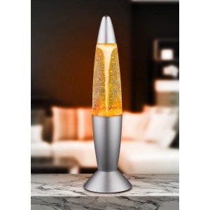 Lampada da tavolo argento-grigia con cambio colore ed effetto vortice per un'illuminazione d'atmosfera.
