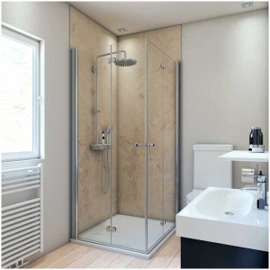 Cabina doccia con pannello posteriore Breuer effetto marmo sabbia, 100x210 cm. Rivestimento murale senza giunture in bagno.