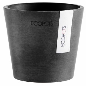 Pot de fleurs Ecopots Amsterdam Mini, gris foncé, 10,5 cm, pour intérieur et extérieur.