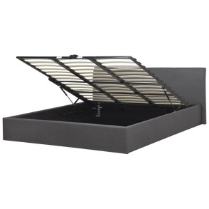 Beliani Bett Orbey grau 180x200 mit Stauraum, Lattenrost hochgeklappt.