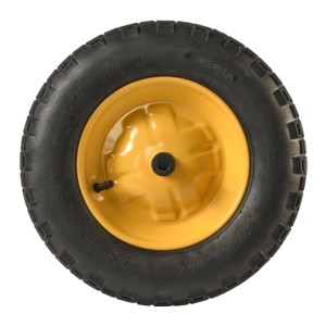 Ruota per carriola, 380 mm, con cerchio giallo e cuscinetto a strisciamento.