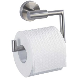 Porta carta igienica Wenko Bosio in acciaio inox opaco con rotolo di carta.