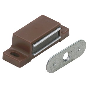 Loquet magnétique marron en plastique avec contre-plaque pour accessoires de meubles, lot de 10 pièces.