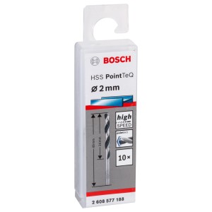 Set 10 punte elicoidali HSS PointTeQ Bosch, 2mm, in confezione plastica.