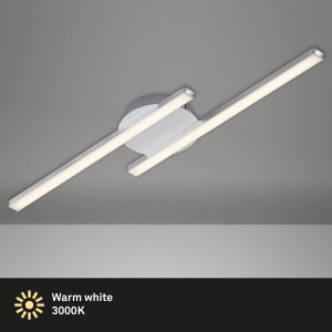 Moderna plafoniera LED Briloner argentata con luce bianca calda.