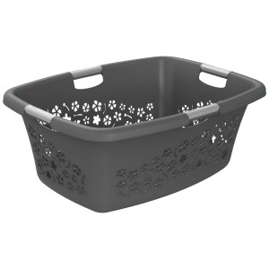 Cesto portabiancheria Rotho Flowers grigio, 50 l, con motivo floreale e manici.