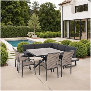 Ensemble lounge 7 pièces Doppler Vittoria Expert Plus beige-anthracite avec table, chaises et salon d'angle.