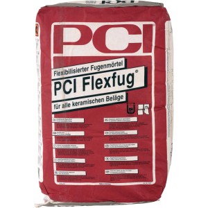 Sack PCI Flexfug Fugenmörtel, sandgrau, 25 kg, für Fliesen- und Steinbeläge im Innen- und Außenbereich.