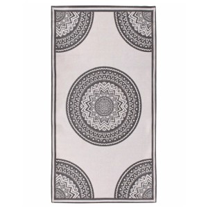 Grauer Outdoor-Teppich Nellore mit orientalischem Mandala-Muster. Rechteckiger Polypropylen-Teppich, UV-beständig.